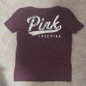 PINK Victoria's Secret Maroon Tee with Glitter Logo